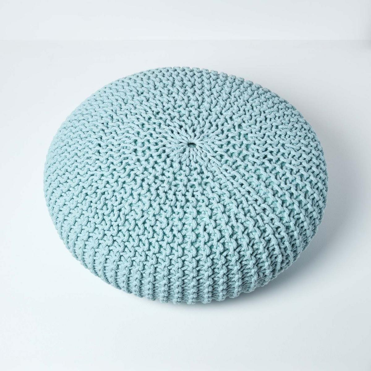 STRICK-POUF pastellblau, Bodenkissen rund 70/70/23 cm - Hellblau, Textil (70/23/70cm) - Homescapes