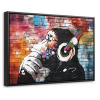 LEINWAND Bilder mit Rahmen - Affe - Graffiti - Musik - 30x20 - Multicolor, Textil (30/20cm) - MuchoWow
