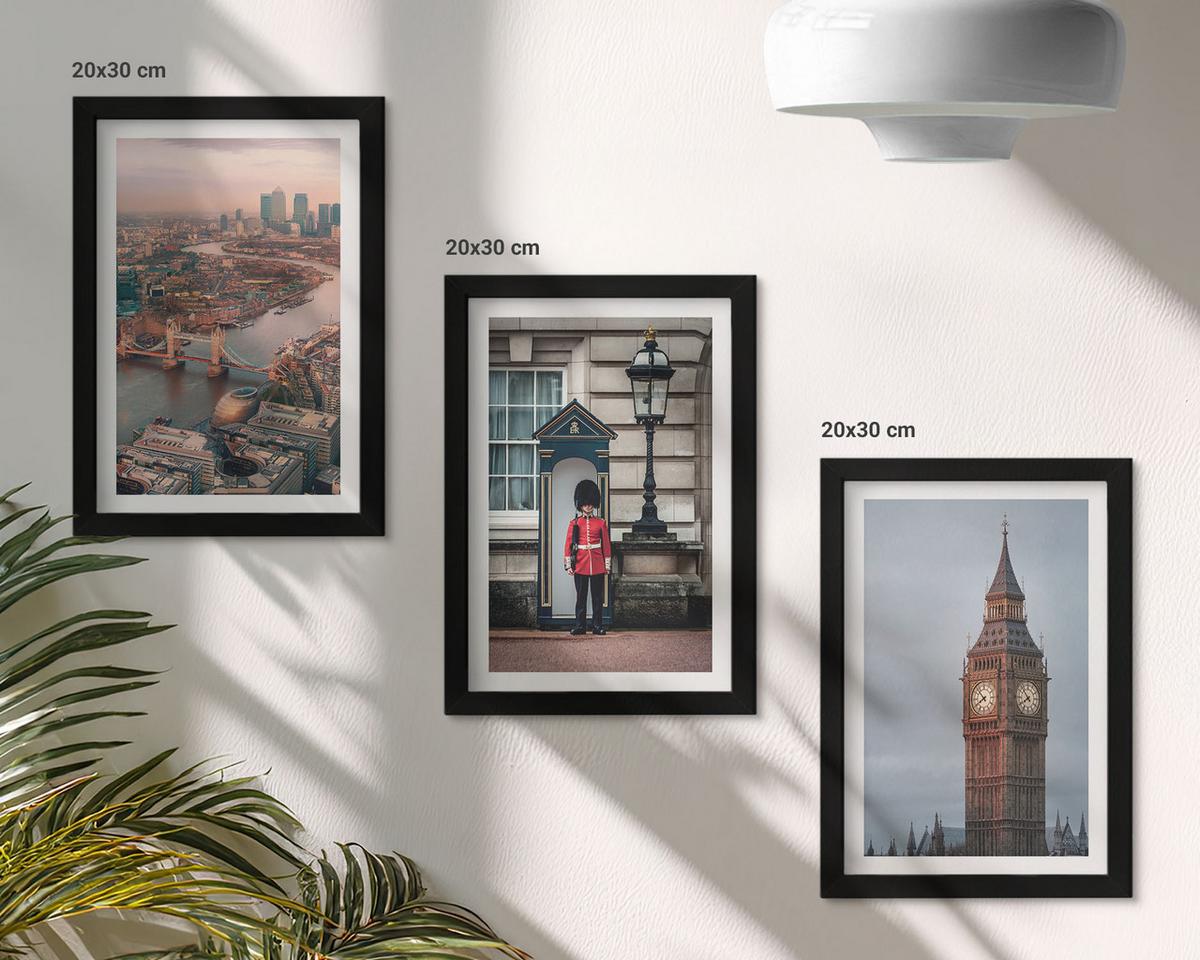 BILDER SET 3er Set - 20x30 cm Schwarzer Rahmen - London Bridge Guardian Big Ben - Schwarz, Kunststoff (20/30cm) - TULUP
