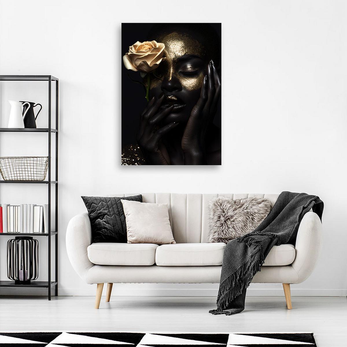 LEINWANDBILD Frau Gold Glamour 70x100cm - Schwarz, Textil (70/100cm) - Feeby
