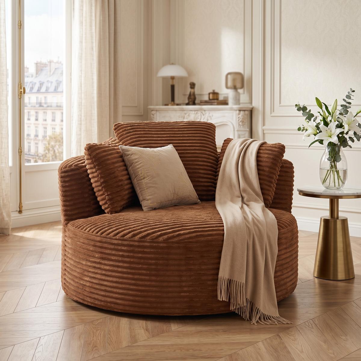 SESSEL weicher cordstoff taschenfederkern & komprimierte lieferung - Orange, Textil (124/86/113cm) - Urban Meuble