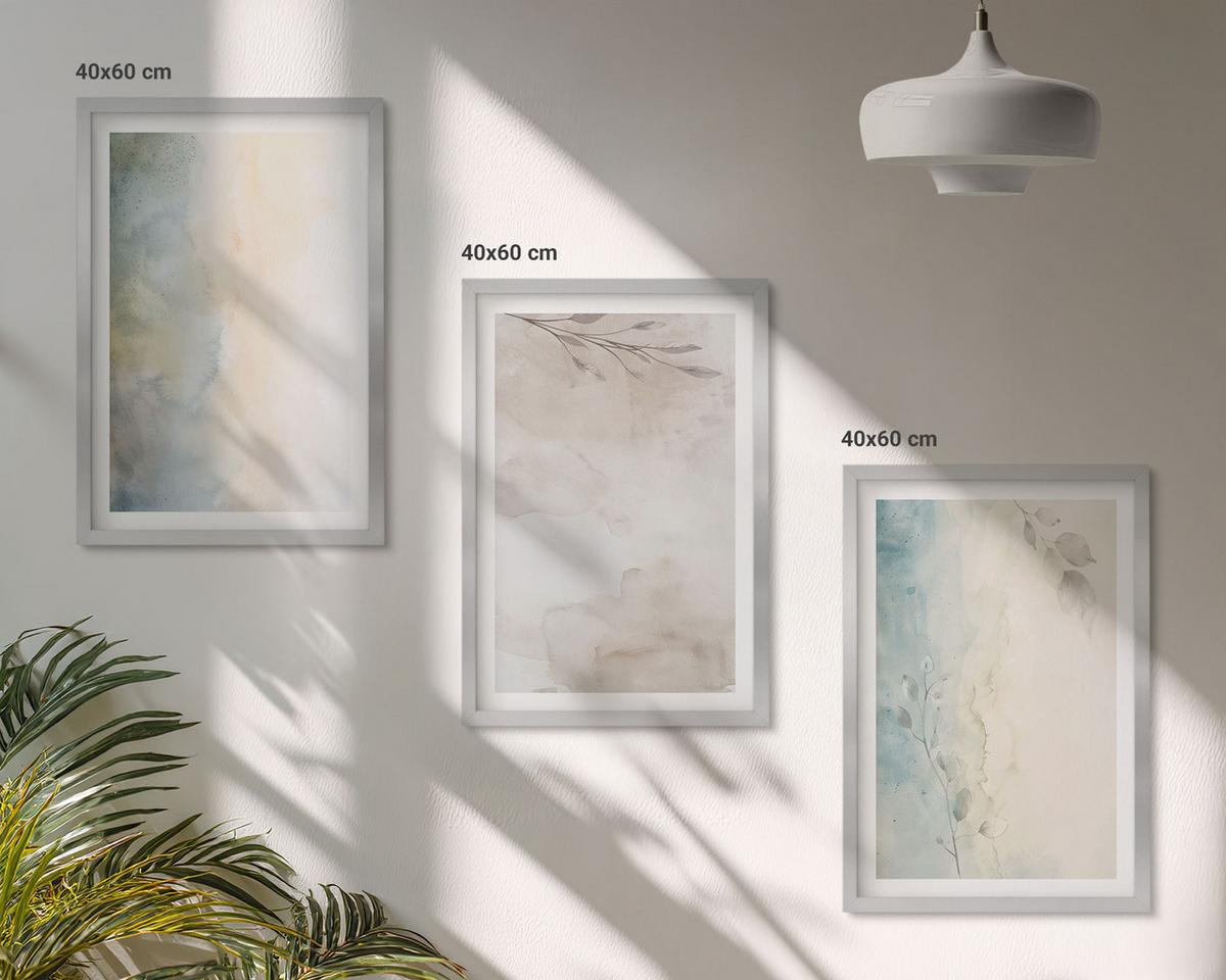 BILDER SET 3er Set - 40x60 cm Silberner Rahmen - Zarte Aquarellkartons - Silberfarben, Kunststoff (40/60cm) - TULUP