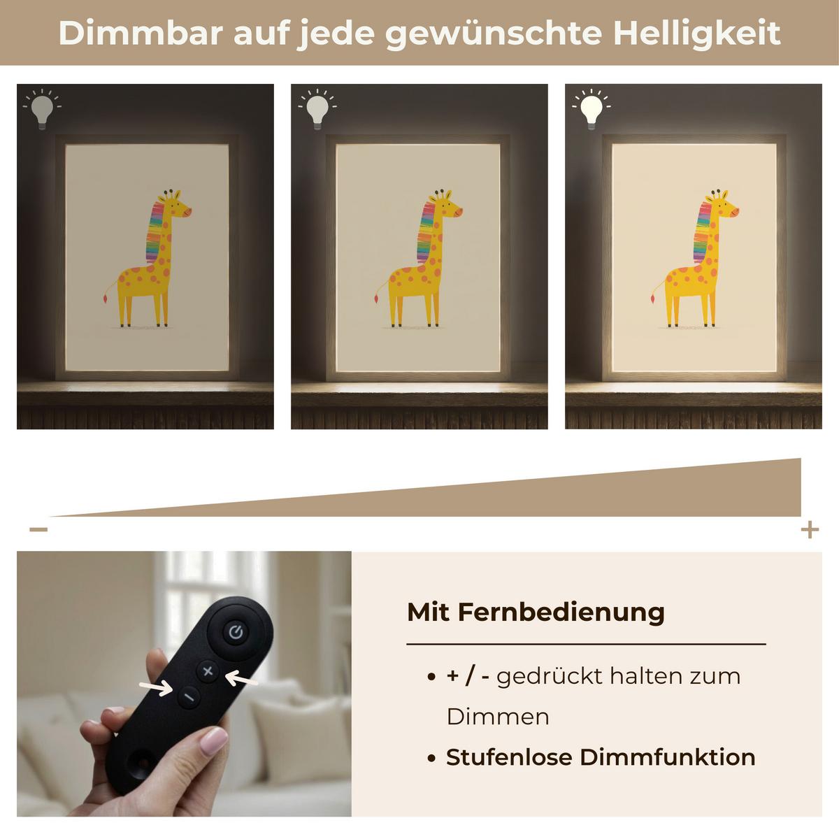 WANDLEUCHTE MIT AKKU Giraffe - Regenbogenmähne - Beige 30x40 cm - Beige, Holzwerkstoff (30/40/8cm) - OnlyWow
