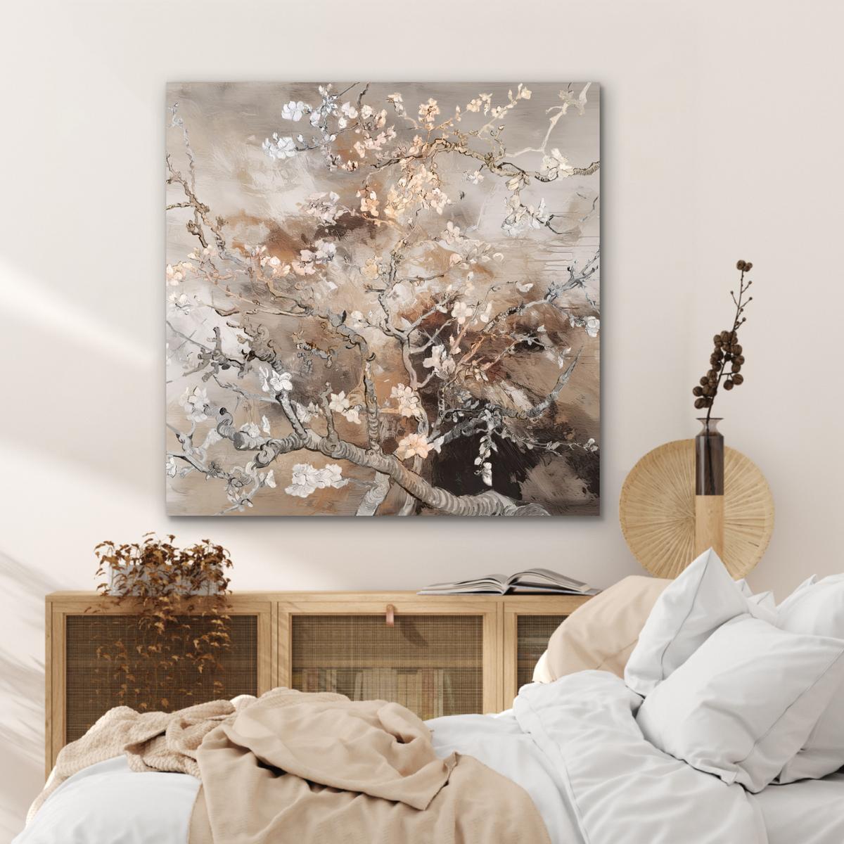METALLBILD Mandelblüte - Kunst - Van Gogh - Beige - Abstrakt 90x90 cm - Braun, Metall (90/90cm) - MuchoWow