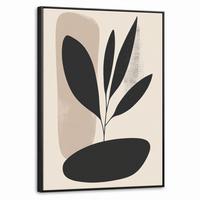 LEINWAND Bilder mit Rahmen - Pflanze - Beige - Japanisch - 50x70 - Schwarz, Textil (50/70cm) - MuchoWow