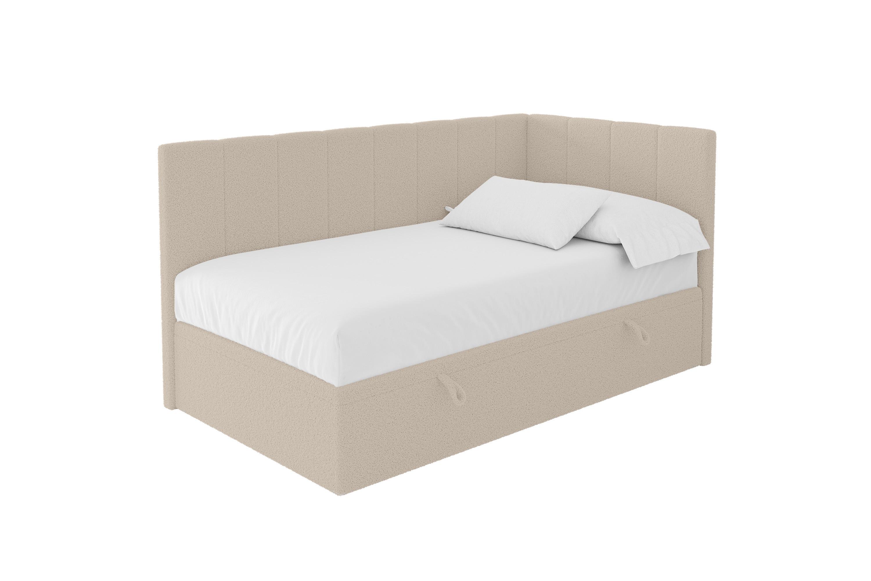 EINZELBETT Jugendbett mit Bettkasten Links, ohne Matratze - LOVY 90x200 Dunkelbeige - Mokka, Holzwerkstoff/Textil (90/200cm) - ALTDECOR