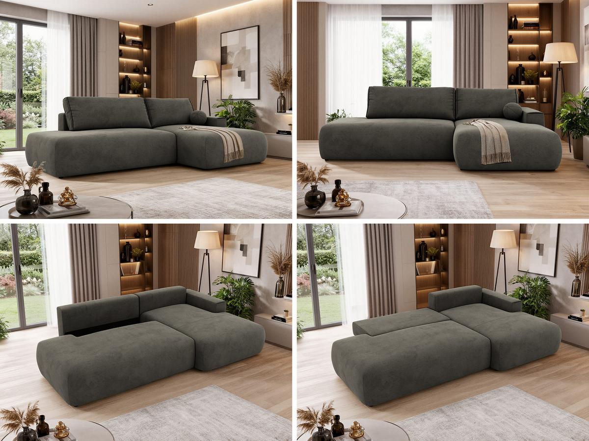 ECKSOFA TAREN L Dunkelgrau Velvet - Rechts - Dunkelgrau/Schwarz, Kunststoff/Textil - MKS