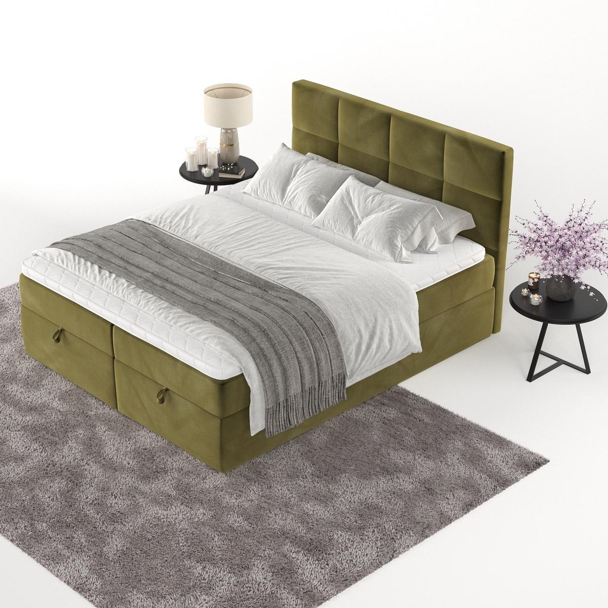 BOXBETT Velto 160/200 cm Olivgrün im Kronos Stoff - Schwarz/Olivgrün, Holz/Holzwerkstoff (160/200cm) - AltaBeds