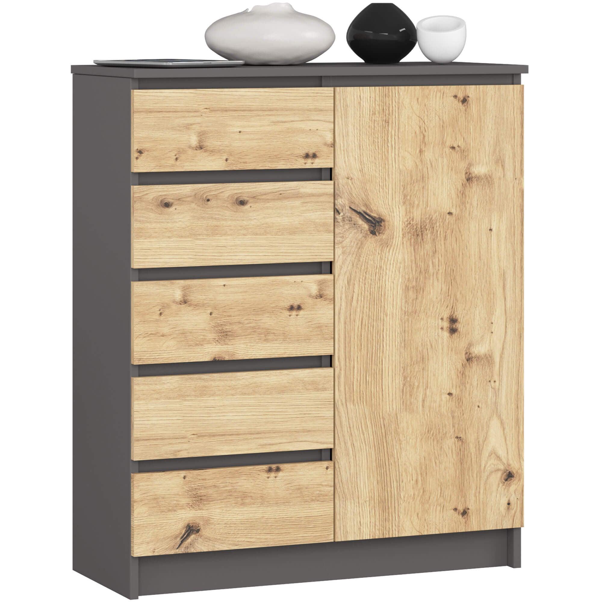 KOMMODE Graphit Grau, Eiche Artisan 97/80/35 - Eiche Artisan, Holzwerkstoff (80/97/35cm) - RAUMHIRSCH FURNITURE