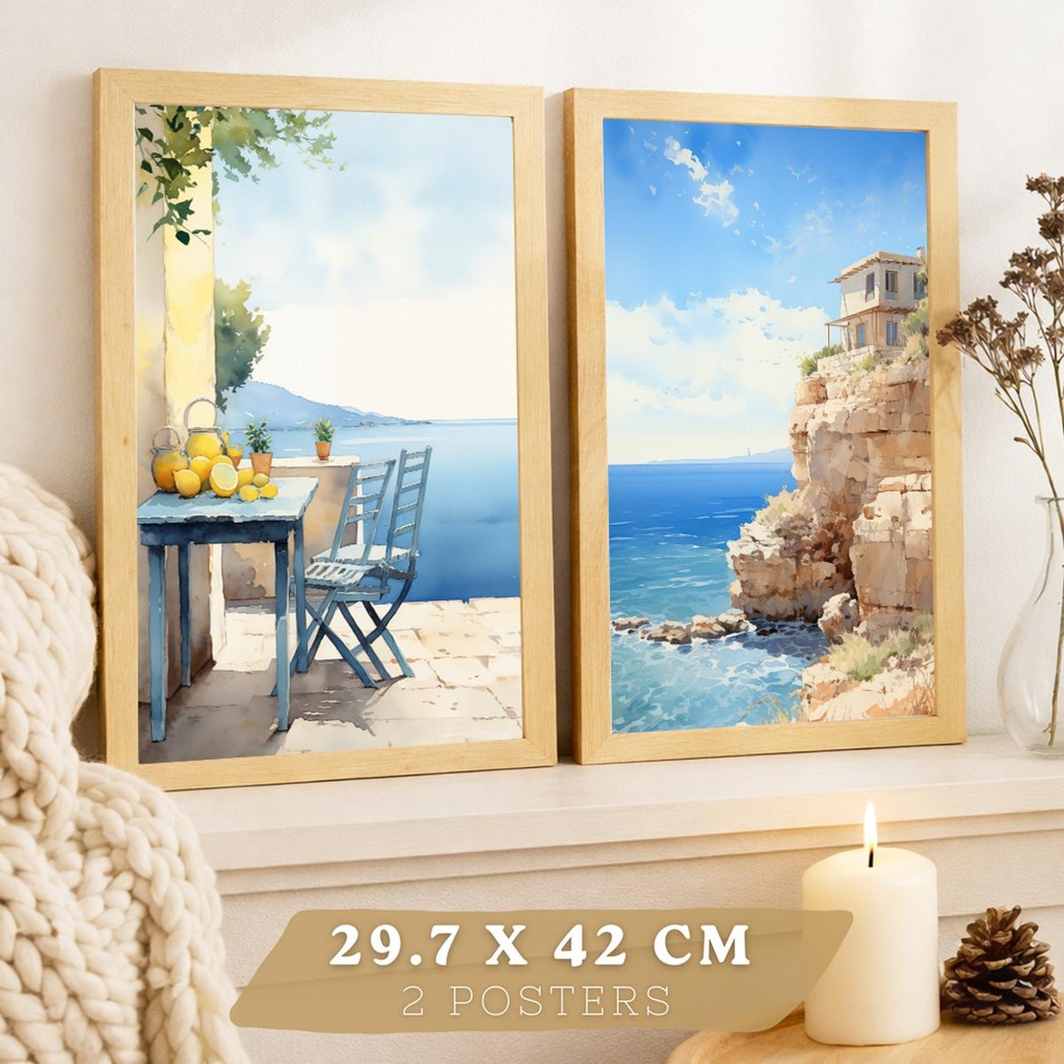 POSTER 3er Bilder-Set Wandbilder Strand Meer modern ohne Rahmen – Wohnzimmer Deko, Schlafzimmer, Küche, Badezimmer Rahmenlos A3 - Klar, Papier (29.7/1/42cm) - Nacnic