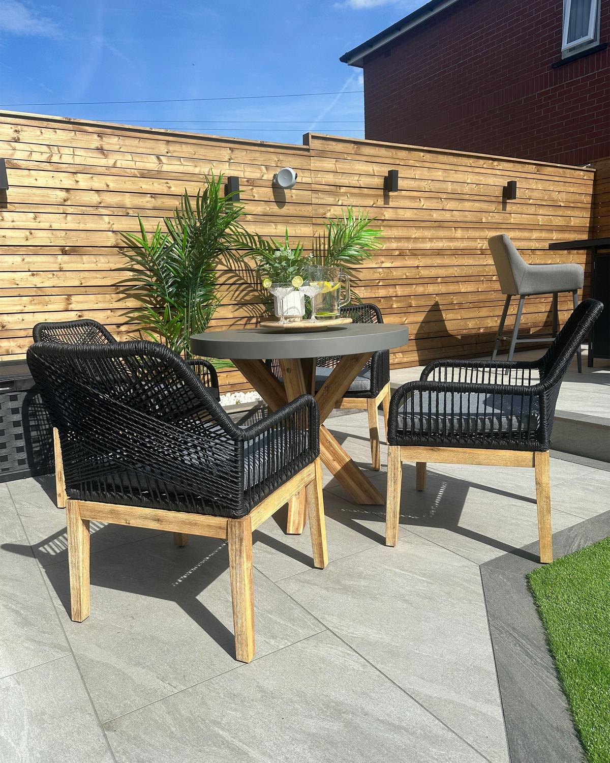 GARTENMÖBEL SET 4-Sitzer Faserzement grau 90 cm schwarz/grau Olbia - Hellbraun/Schwarz, Stein - Beliani