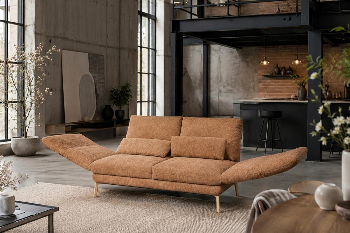 SOFA HOLLY Braun Flachgewebe - Braun, Textil/Metall (176/90/92cm) - KAWOLA
