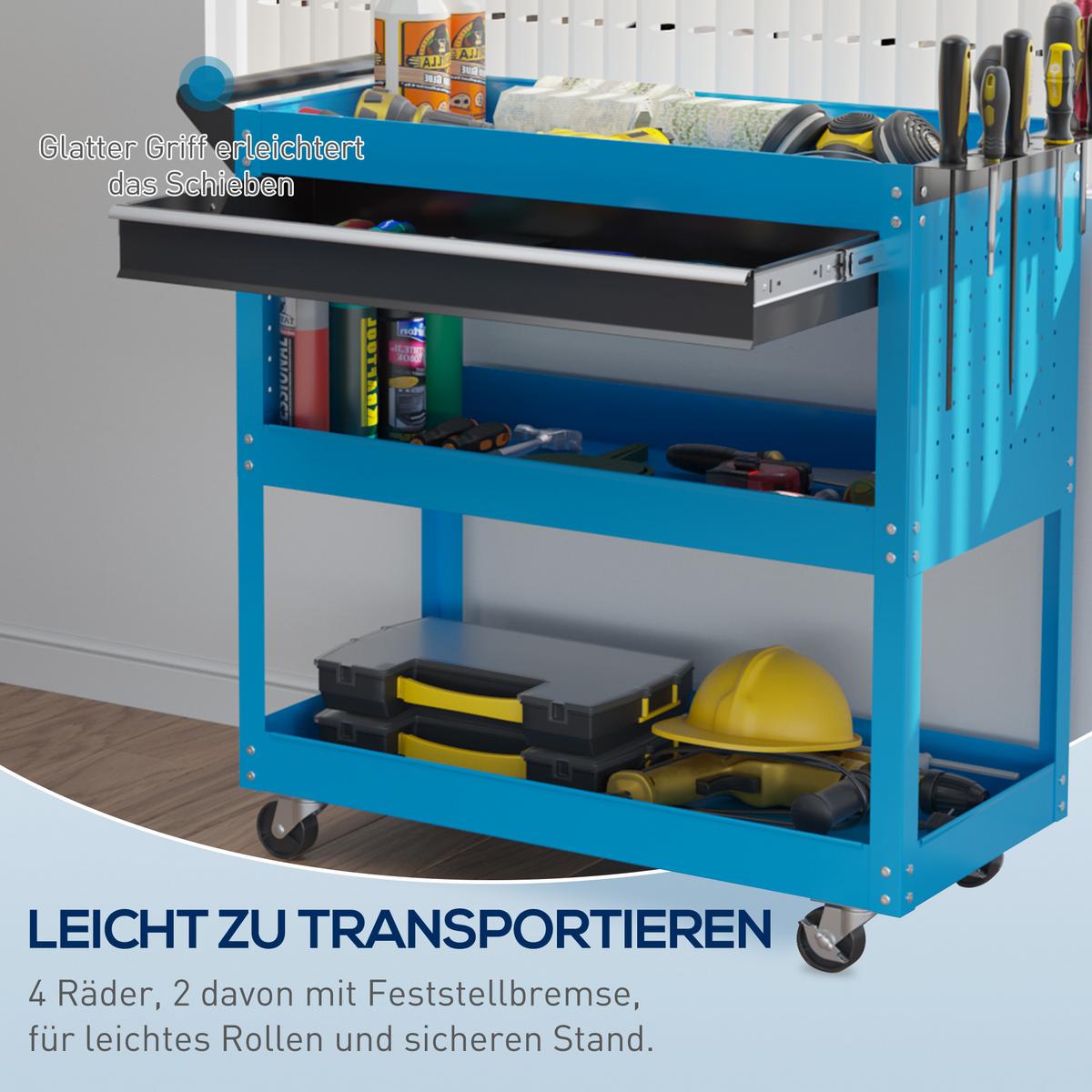 WERKZEUGWAGEN mit 3 Etagen Blau - Blau, Metall (35/76/82cm) - HOMCOM