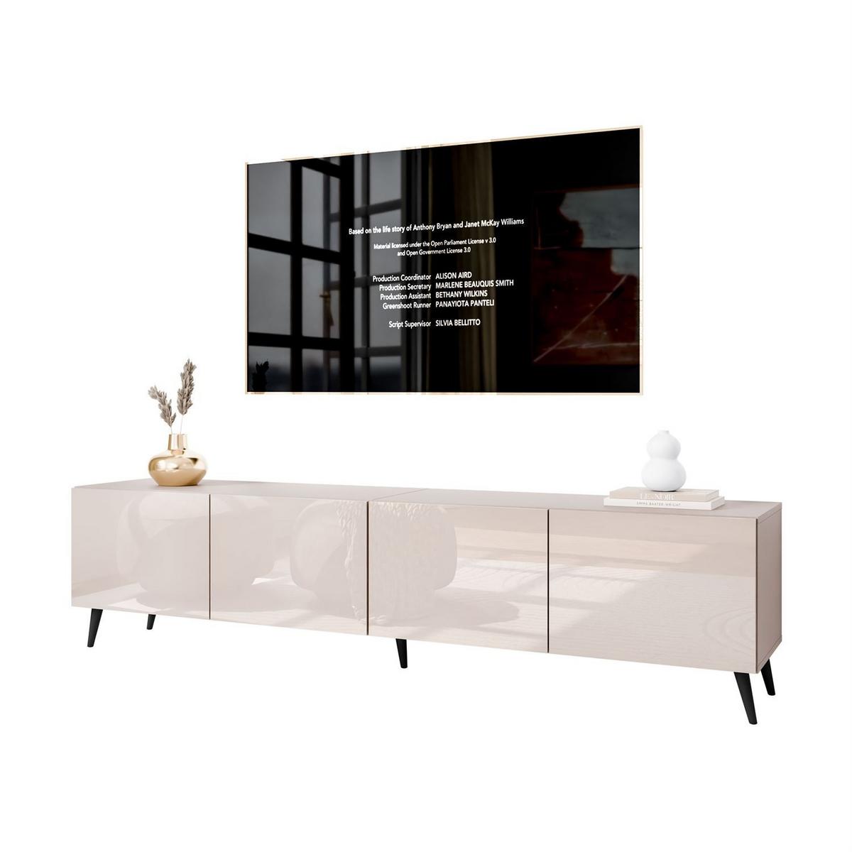TV-SCHRANK COLGANTE 200 Kaschmir Hochglanz, ohne LED, Schräge schwarze Füßen - Kaschmir/Schwarz, Holzwerkstoff (200/49/40cm) - Lookway