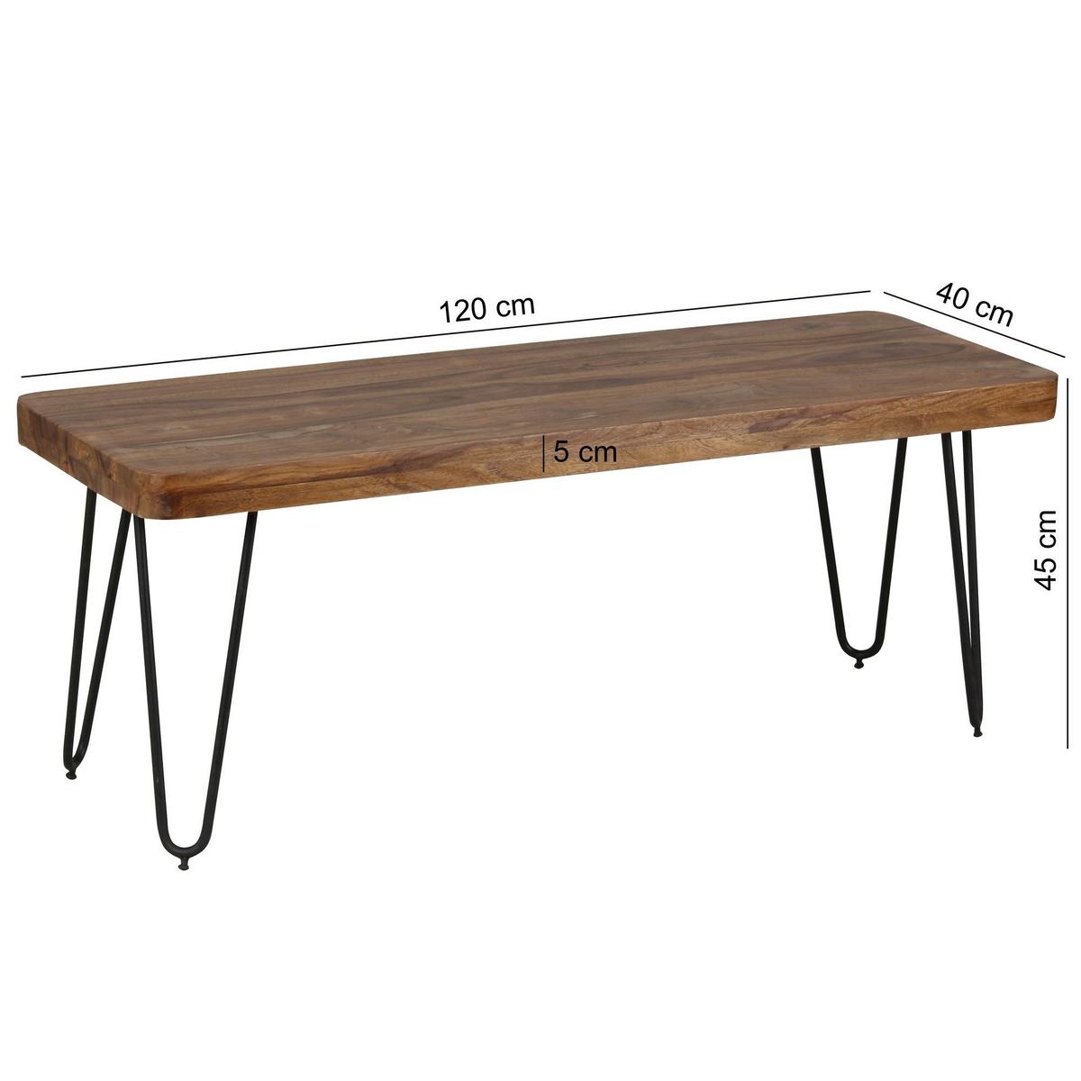 SITZBANK BALU Massivholz Metallbeine Landhausstil, Braun 120x40x45 cm - Schwarz/Braun, Holz/Metall (120/45/40cm) - KADIMA DESIGN