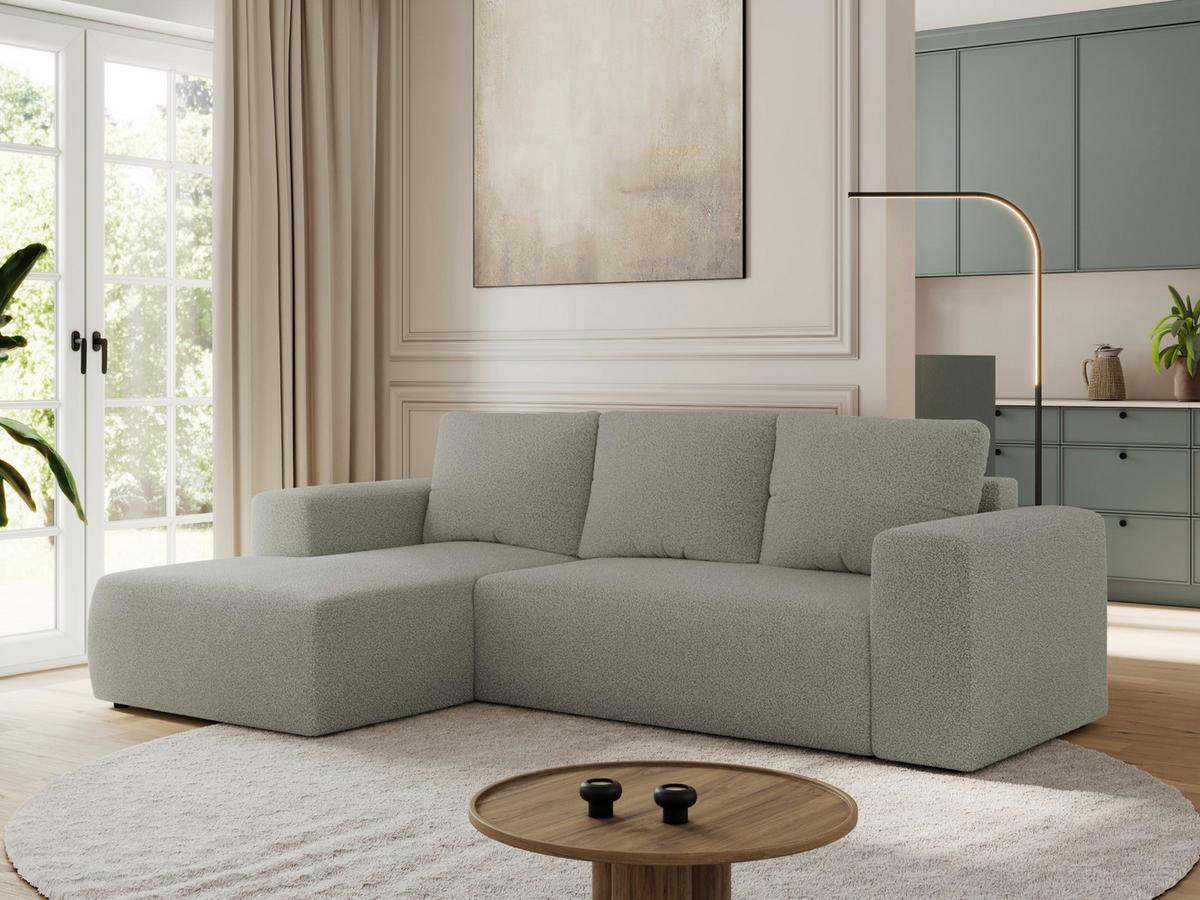 ECKSOFA TRENTINO L Hellgrau Boucle - Links - Hellgrau/Schwarz, Kunststoff/Textil (266/164cm) - MKS
