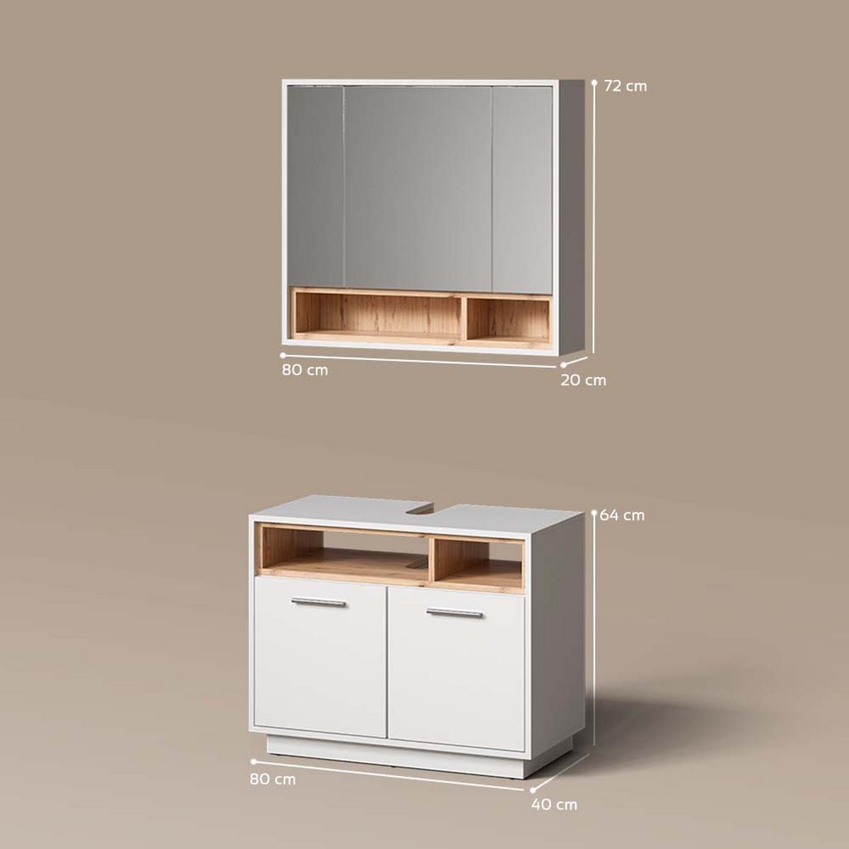 BADMÖBEL-SET Temo Weiß 2 Teile - Weiß, Holzwerkstoff (80/72/40cm) - Livinity®