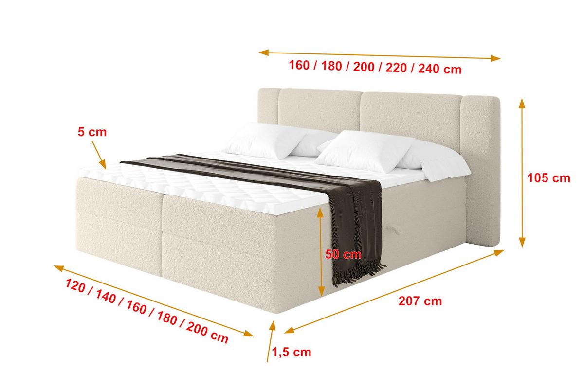 BOXBETT mit Matratze H4 - EVON - 180x200 cm Beige - Kaschmir, Holzwerkstoff (180/200cm) - ALTDECOR