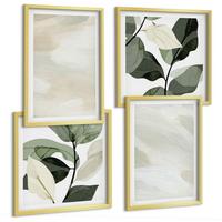 BILDER SET 4er Set - 50x50 cm & 40x60 cm Goldrahmen - Leuchtende, abstrakte Boho-Farben - Goldfarben, Kunststoff (50/50cm) - TULUP