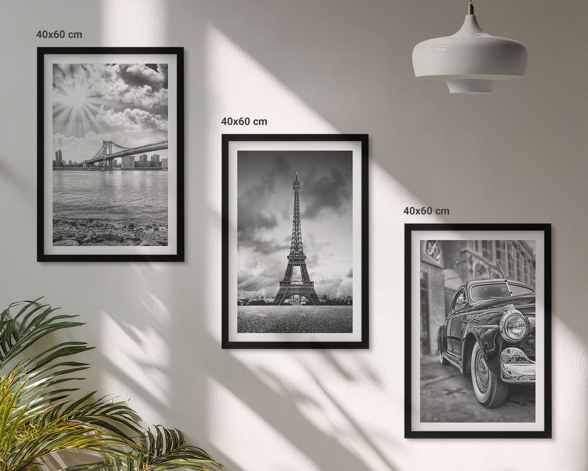 BILDER SET 3er Set - 40x60 cm Schwarzer Rahmen - Stadtansichten, Brücken, Eiffelturm - Schwarz, Kunststoff (40/60cm) - TULUP