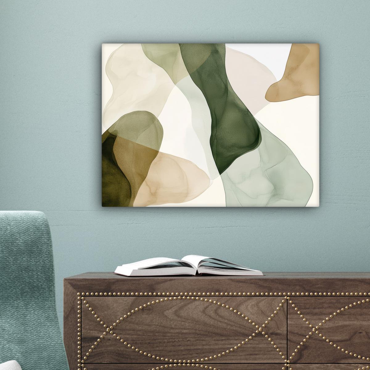 LEINWANDBILD Japandi - Abstrakt - Grün Wandbild 40x30 cm - Salbeigrün, Textil (40/30cm) - MuchoWow