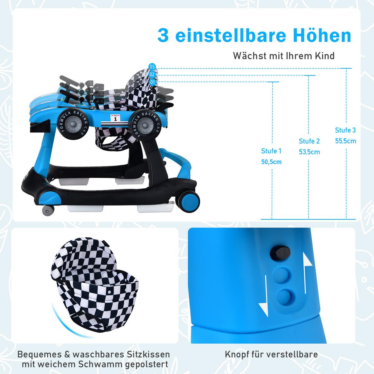 LAUFLERNWAGEN Klappbar Blau - Blau, Kunststoff (76/56/64cm) - COSTWAY