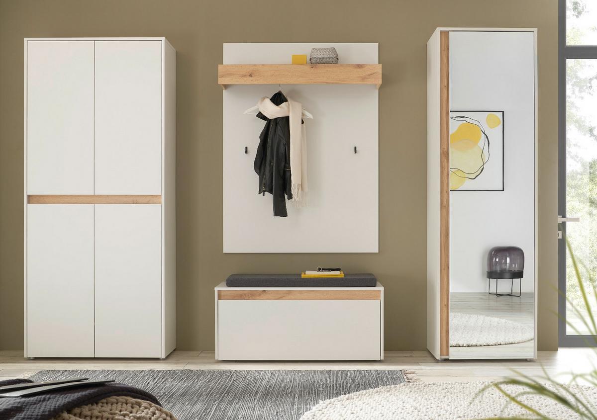 SCHUHSCHRANK weiß matt, Eiche Wotan 85 x 195 cm, Flurschrank 4-türig - Eiche Wotan/Schwarz, Holzwerkstoff/Kunststoff (85/195/35cm) - Furn.Design