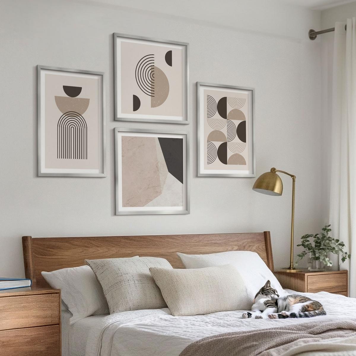 BILDER SET 4er Set - 50x50 cm & 40x60 cm Silberner Rahmen - Abstrakte geometrische Muster - Silberfarben, Kunststoff (50/50cm) - TULUP