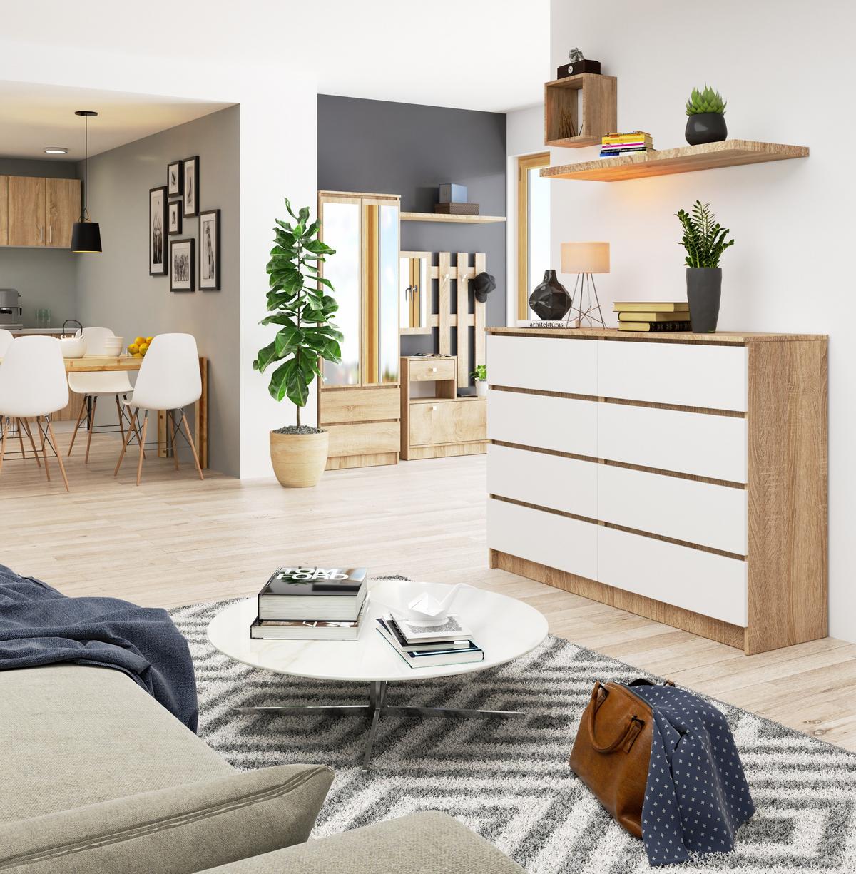 KOMMODE Eiche Sonoma, Weiß 99/138/40 - Weiß, Holzwerkstoff (138/99/40cm) - RAUMHIRSCH FURNITURE
