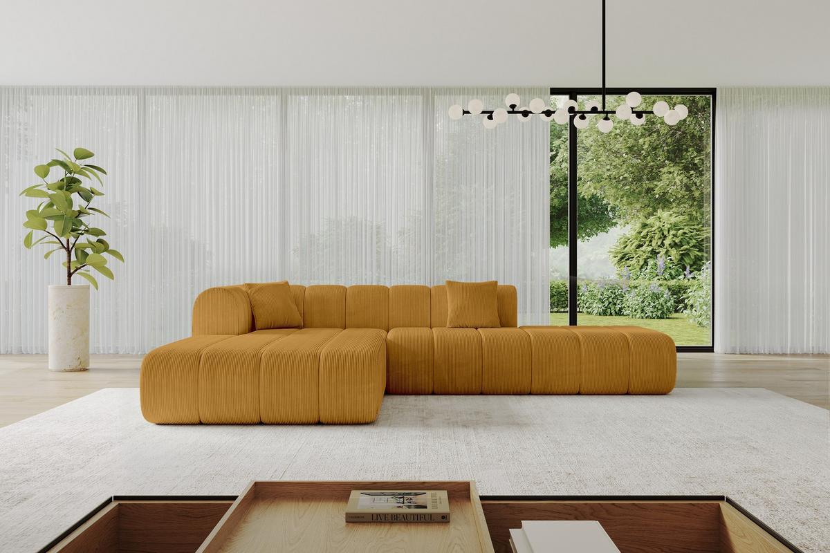 ECKSOFA Ottomane Links BILA-L 289x176x71 Senfgelb Cord - Currygelb/Dunkelgelb, Holzwerkstoff/Kunststoff (176/289cm) - ALTDECOR