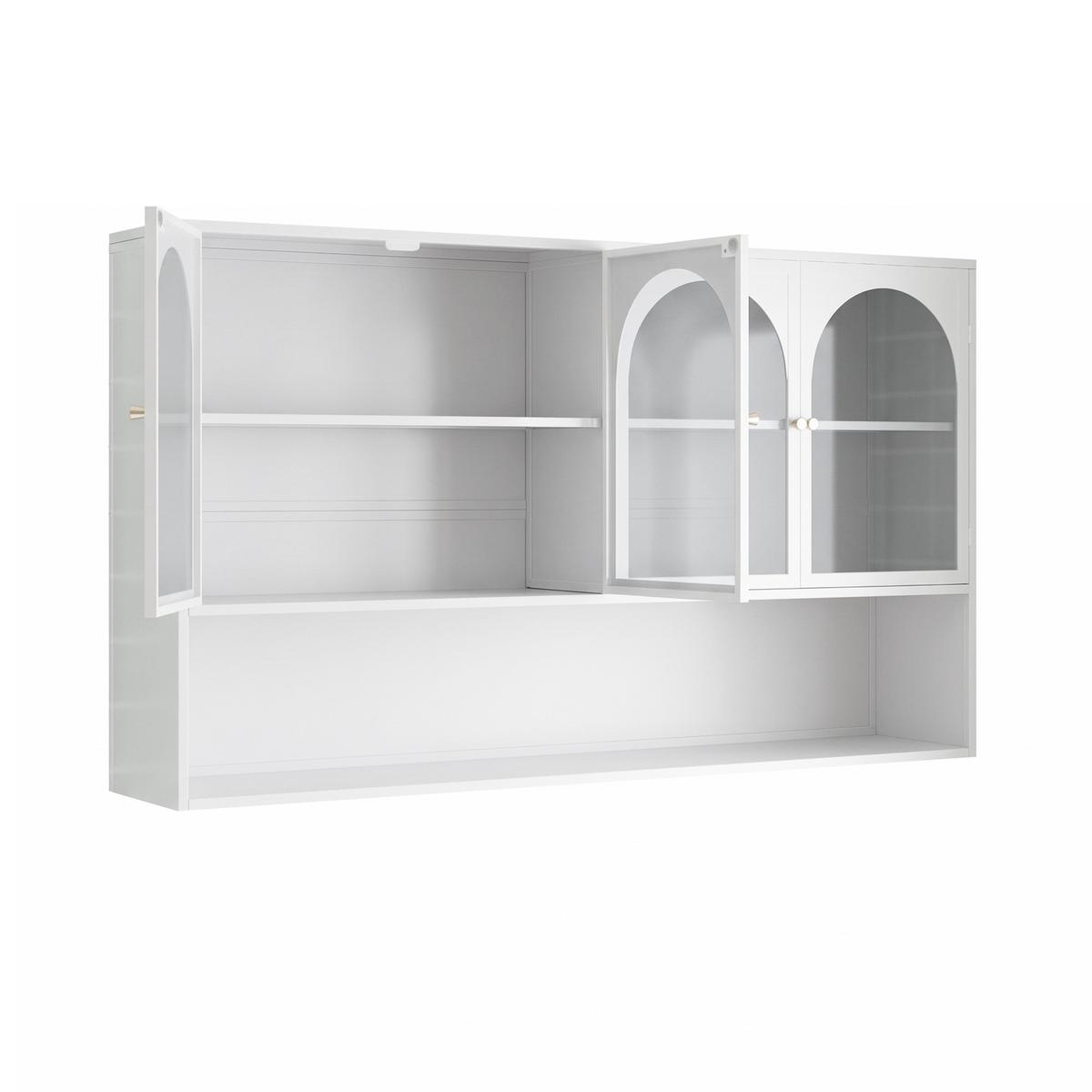 WANDSCHRANK 120cm Metall 4 Türen Graues Glas - Weiß, Metall (120/70/23cm) - Urban Meuble