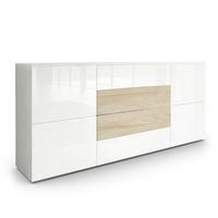 SIDEBOARD Rova Weiß Hochglanz / Eiche sägerau - Weiß Hochglanz/Eiche San Remo, Holzwerkstoff (166/72/35cm) - Vladon