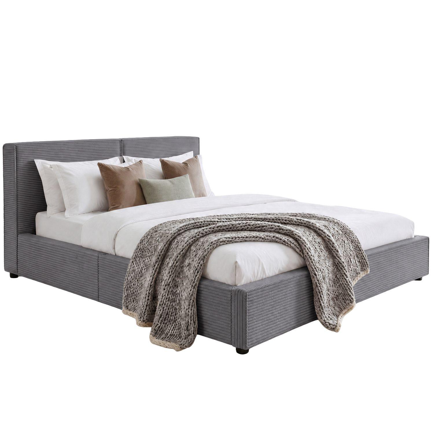 POLSTERBETT Salerno Cord grau 180x200 cm - Grau, Textil (180/200cm) - Juskys