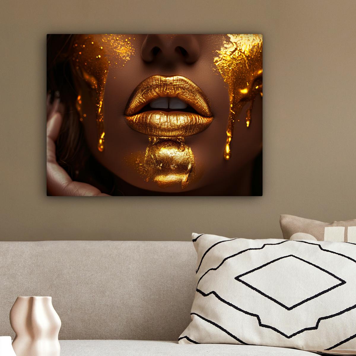 LEINWANDBILD Frau - Gold - Luxus - Porträt Wandbild 40x30 cm - Goldfarben, Textil (40/30cm) - MuchoWow