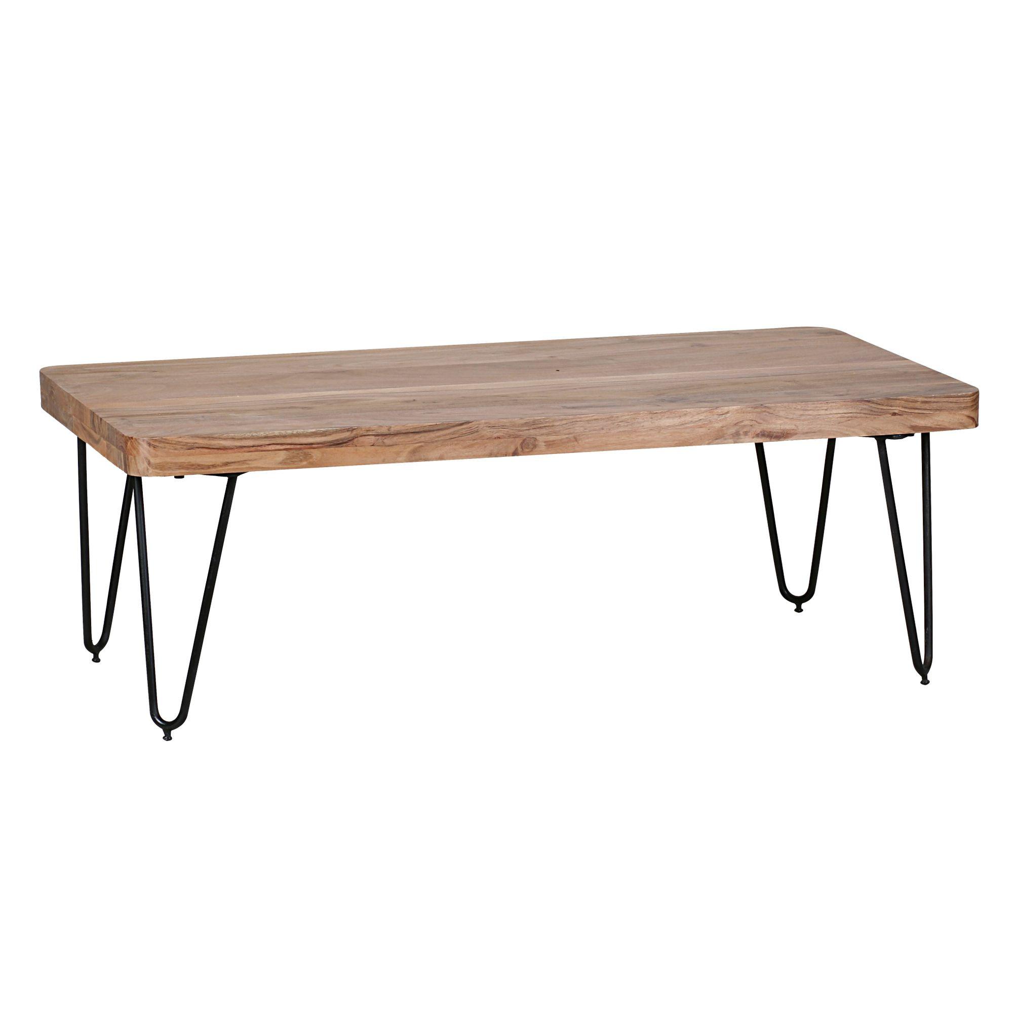COUCHTISCH aus Massivholz mit Metallbeinen, handgefertigt, einzigartige Maserung, Beige 115x60x40 cm - Beige/Schwarz, Holz/Metall (60/115/40cm) - KADIMA DESIGN