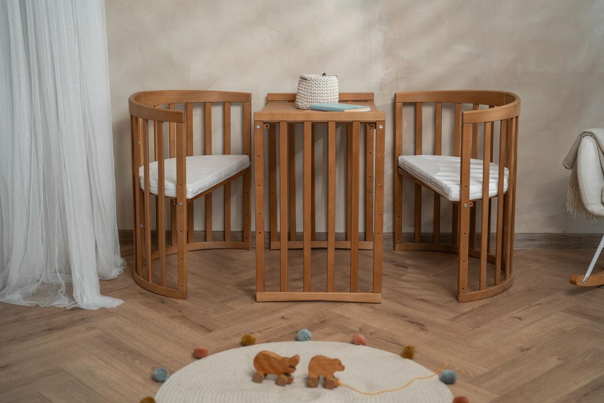 BABYBETT Vintage Oval 7in1 mit Matratze - Braun, Holz/Textil (73/124cm) - waldin
