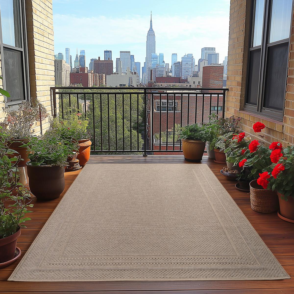 TEPPICH Outdoor VENTOUX in Beige, mit Bordüre, 120 x 170 cm - Beige, Textil (170/120cm) - KADIMA DESIGN