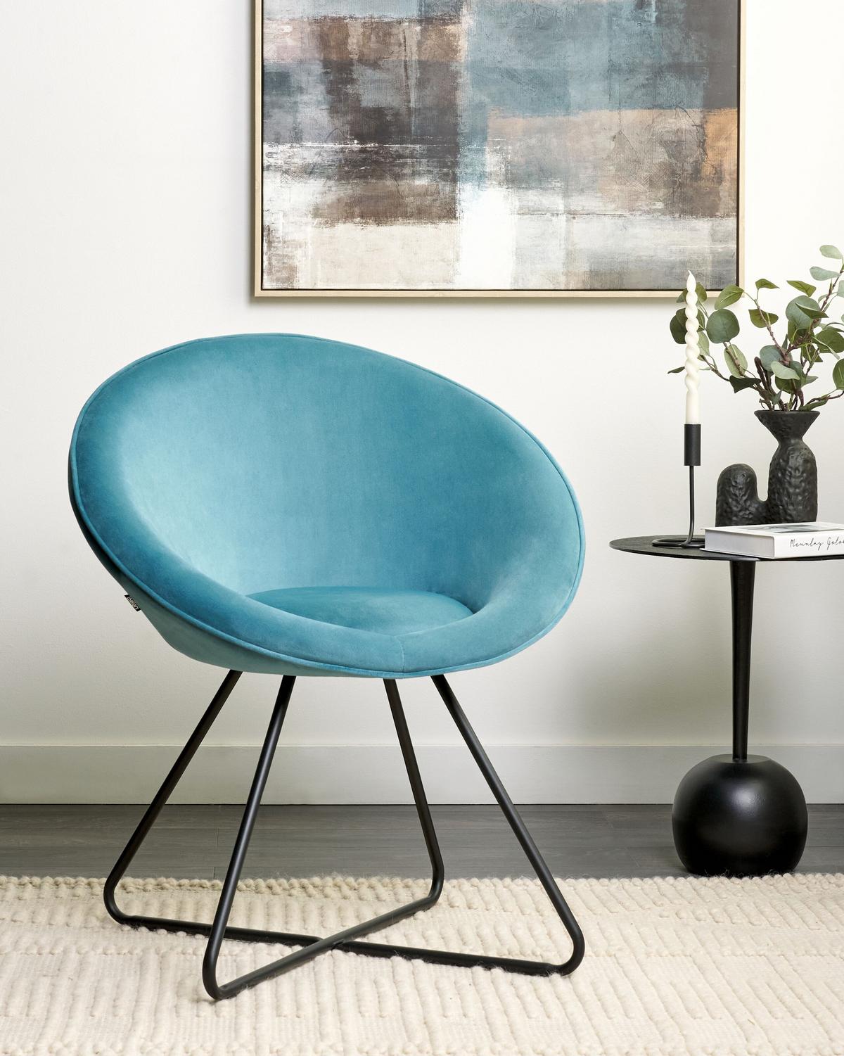 SESSEL Samtstoff hellblau/schwarz rund Floby II - Blau/Schwarz, Textil (69/80/58cm) - Beliani