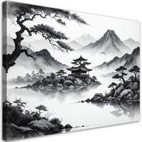 LEINWANDBILD Landschaft im japanischen Stil 120x80cm - Schwarz, Textil (120/80cm) - Feeby