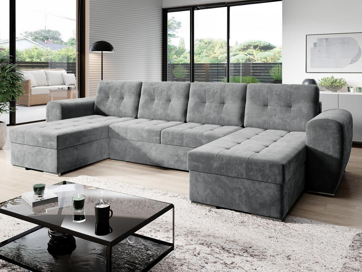 WOHNLANDSCHAFT Bari U - Silberfarben/Grau, Holz/Textil (326/86/157cm) - MIRJAN24