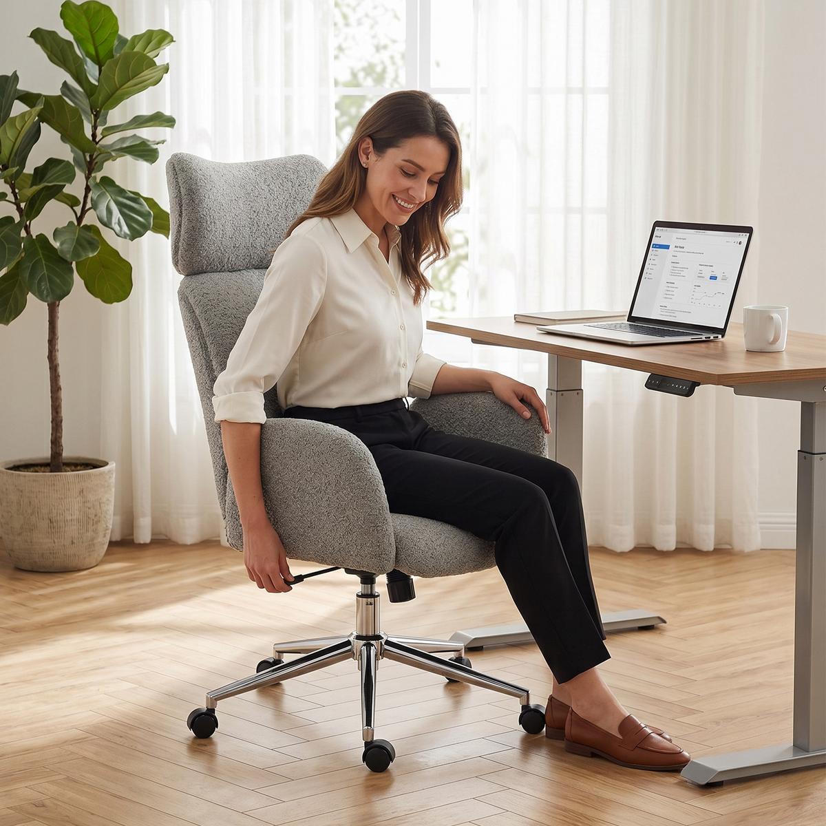 BÜROSTUHL Polyester Dunkelgrau - Dunkelgrau/Silberfarben, Textil/Metall (65/123/75cm) - HOMCOM