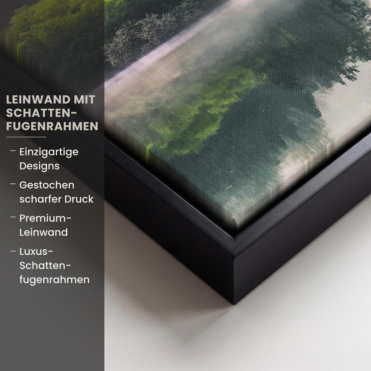 LEINWAND Bilder mit Rahmen - Natur - Bäume - Berge - See - Wasser - 40x30 - Hellgrün, Textil (40/30cm) - MuchoWow