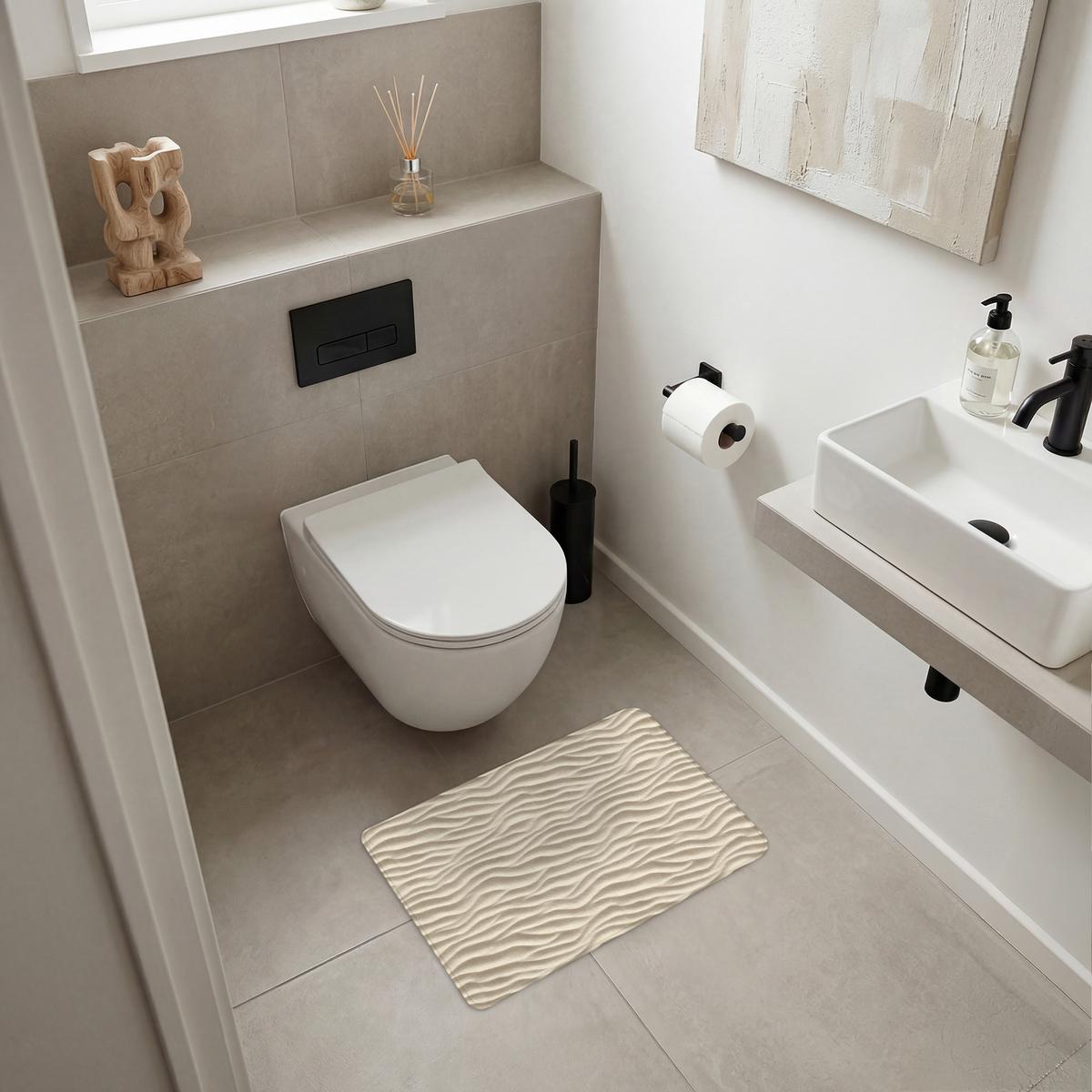 BADEMATTE Sand - Wellen - Beige 60x40 cm - Beige, Textil (60/40cm) - OnlyWow
