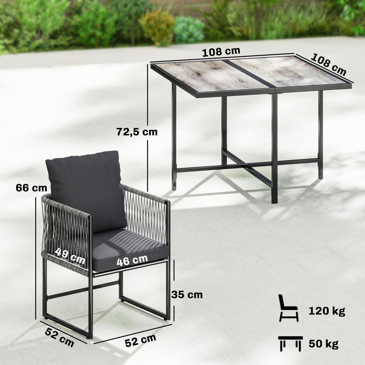 OUTDOOR-ESSGRUPPE 5er Set Stahl Kunststoff Grau - Dunkelgrau/Grau, Textil/Metall - Outsunny