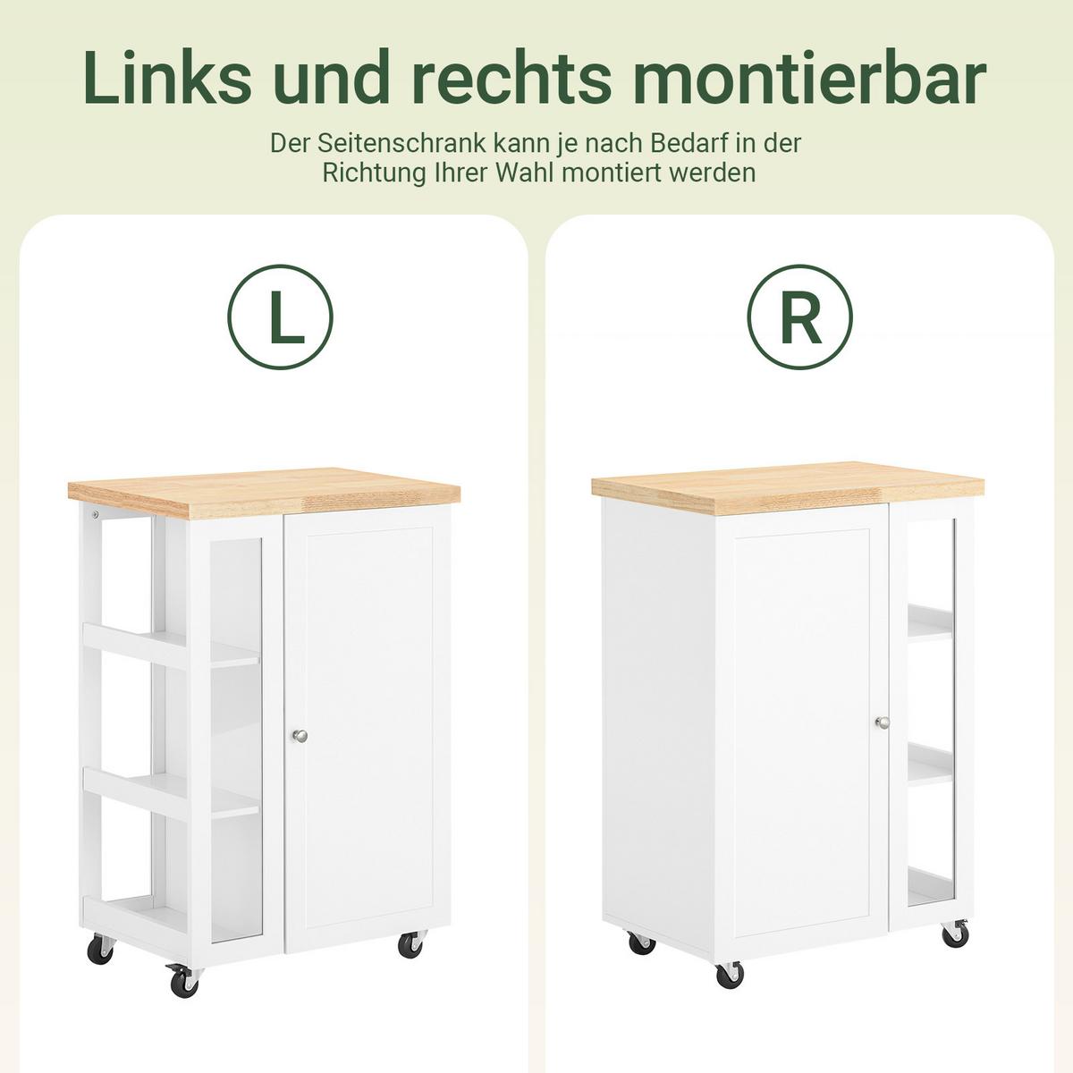 KÜCHENWAGEN zum Rollen, Servierwagen Weiß, 60x90x40cm - Weiß, Glas/Holzwerkstoff (60/90/40cm) - SoBuy
