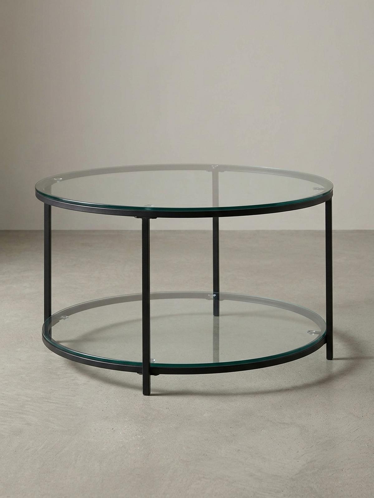 COUCHTISCH Glas-Metall Mix mit zwei Ablagen in Marmoroptik, Transparent 80x80x45 cm - Transparent/Schwarz, Metall (80/80/45cm) - KADIMA DESIGN