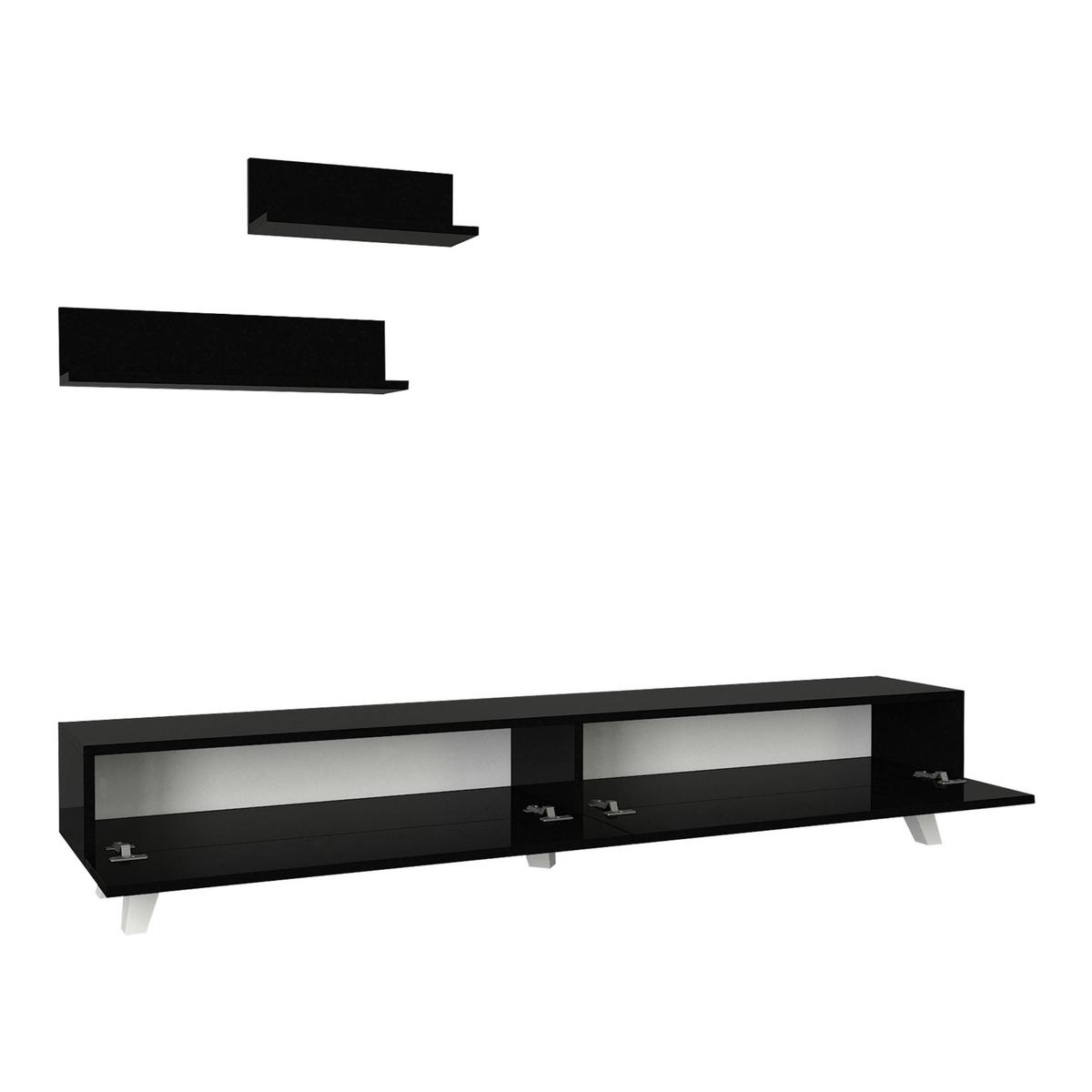 LOWBOARD Saarijärvi mit 2 Wandregalen - Schwarz, Holzwerkstoff (180/33/31cm) - [en.casa]