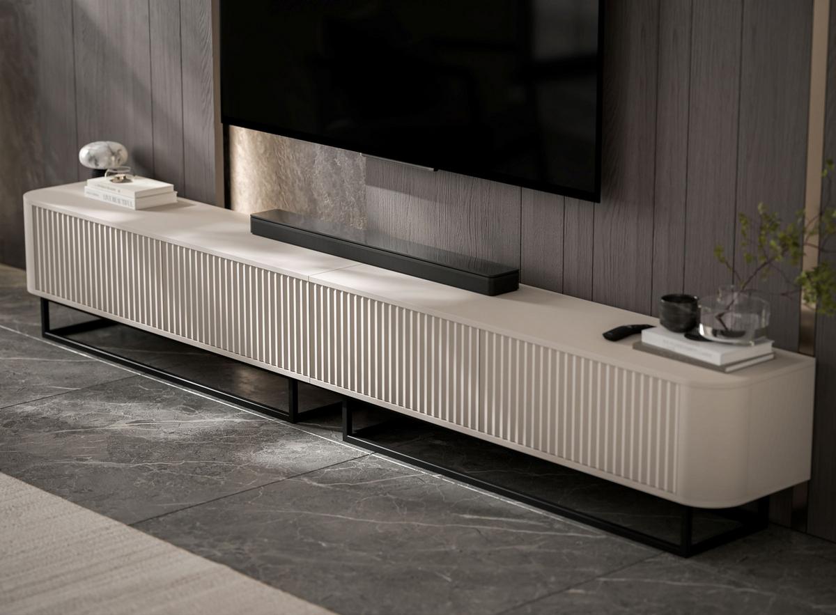 TV-LOWBOARD 2er-Set Aurora Kaschmir matt 280 cm mit Metallrahmen - Kaschmir/Schwarz, Holzwerkstoff/Metall (280/44/35cm) - Meble Lindner