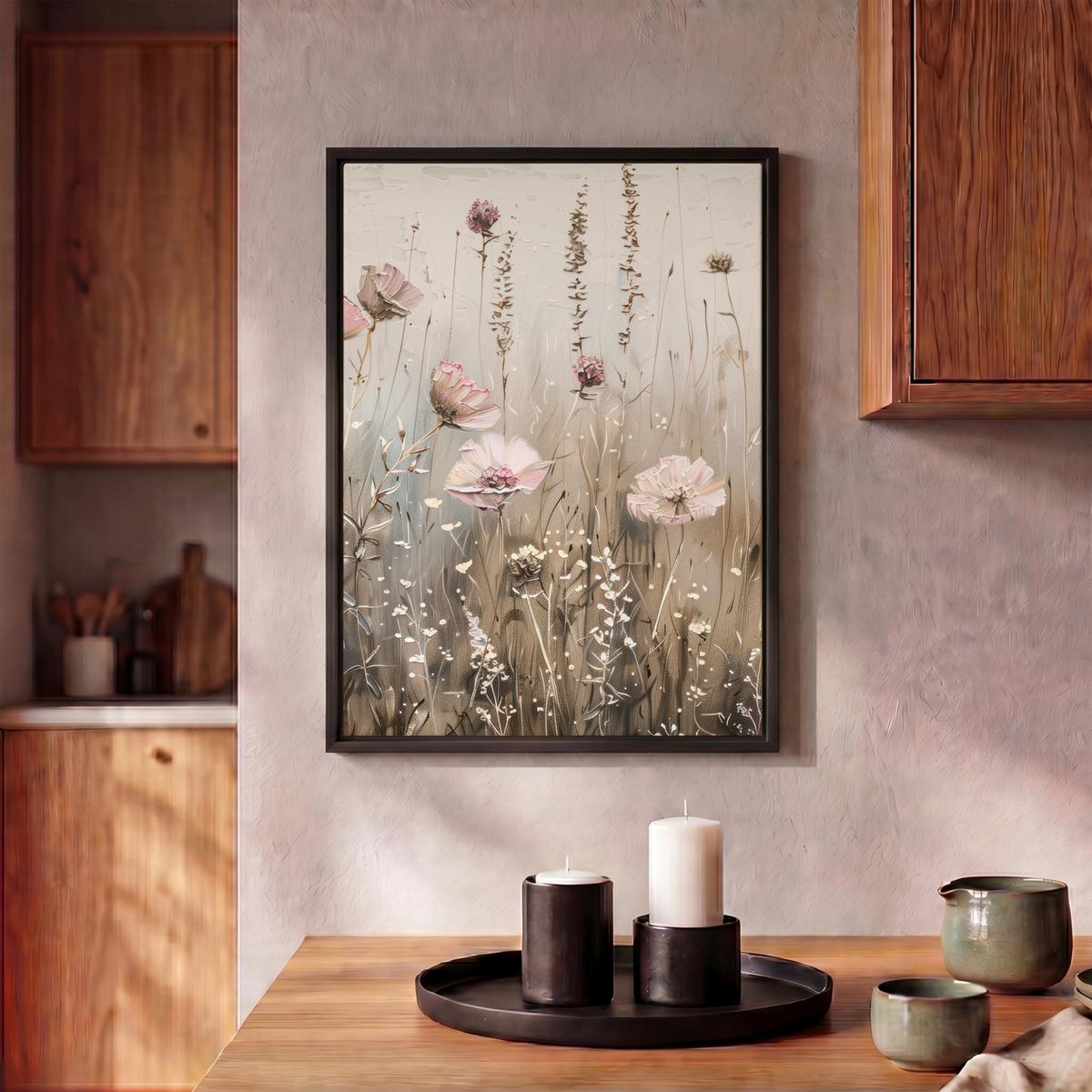 LEINWAND Bilder mit Rahmen - Blumen - Rosa - Modern - Beige - 30x40 - Beige, Textil (30/40cm) - MuchoWow