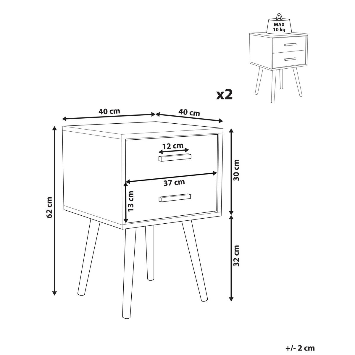 NACHTTISCH 2er-Set Weiß - Weiß, Holzwerkstoff (40/40/62cm) - Beliani